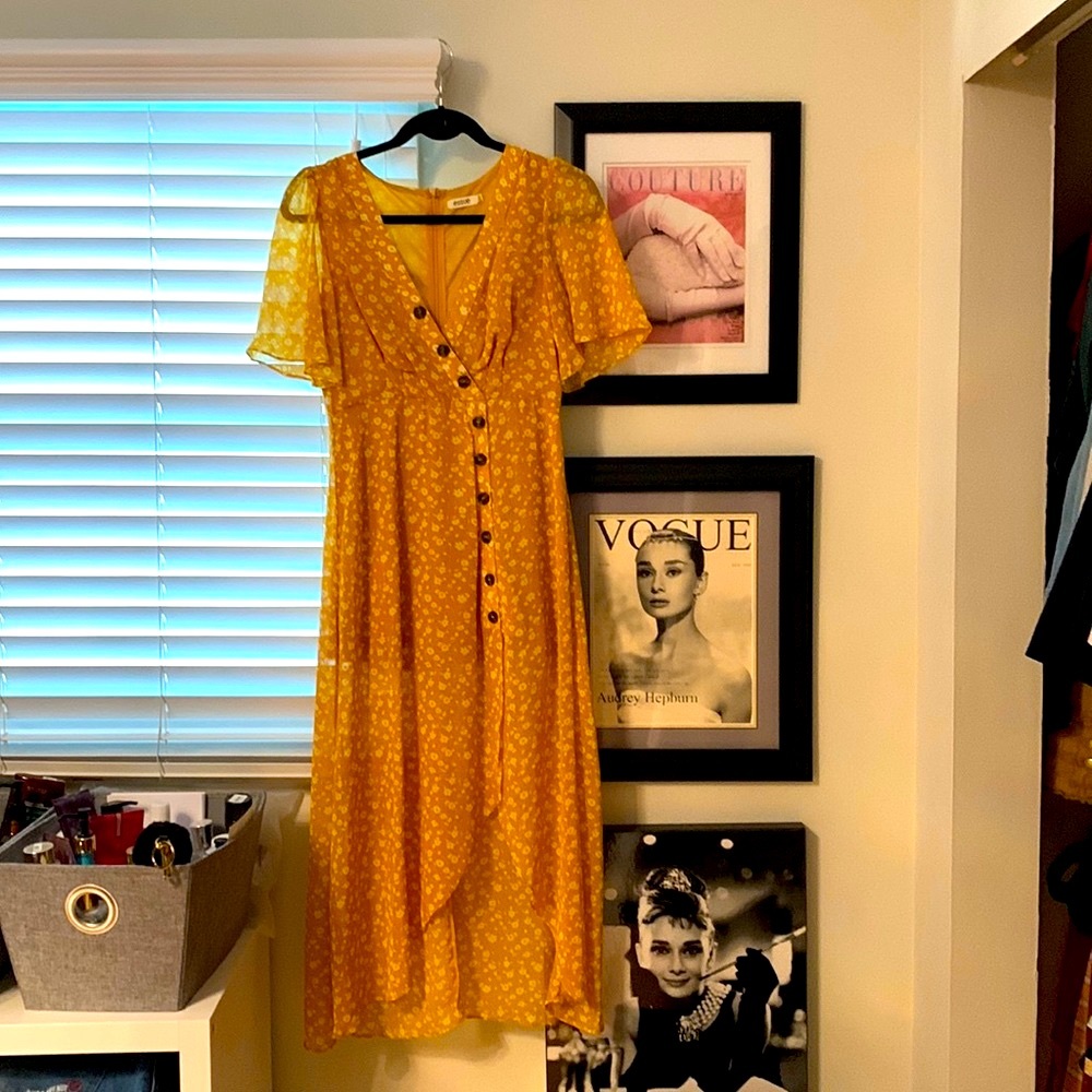 Mustard yellow flowered maxi dress